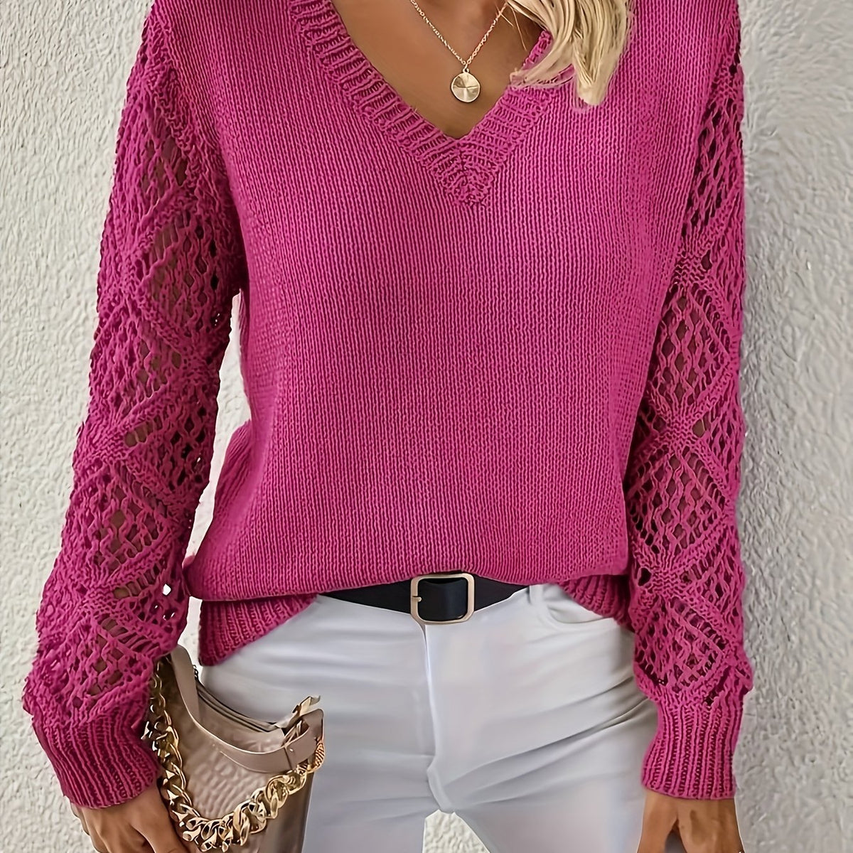 Amalia Crochet Sleeve V-Neck Sweater