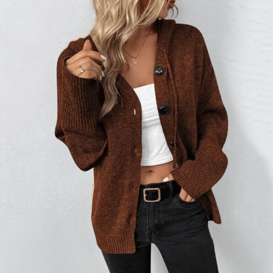 Faye Hooded Button-Front Cardigan