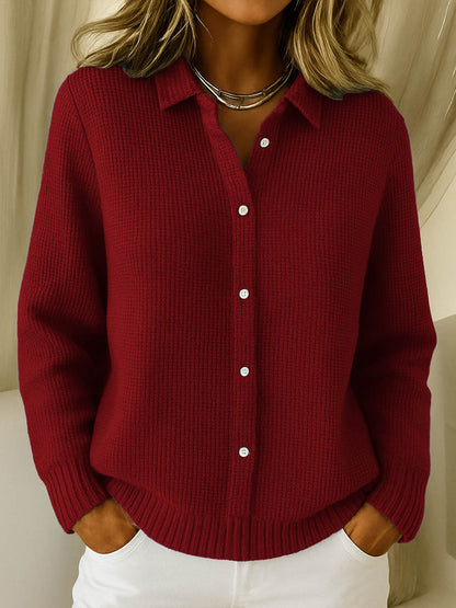 Gaia Waffle-Knit Button-Front Cardigan