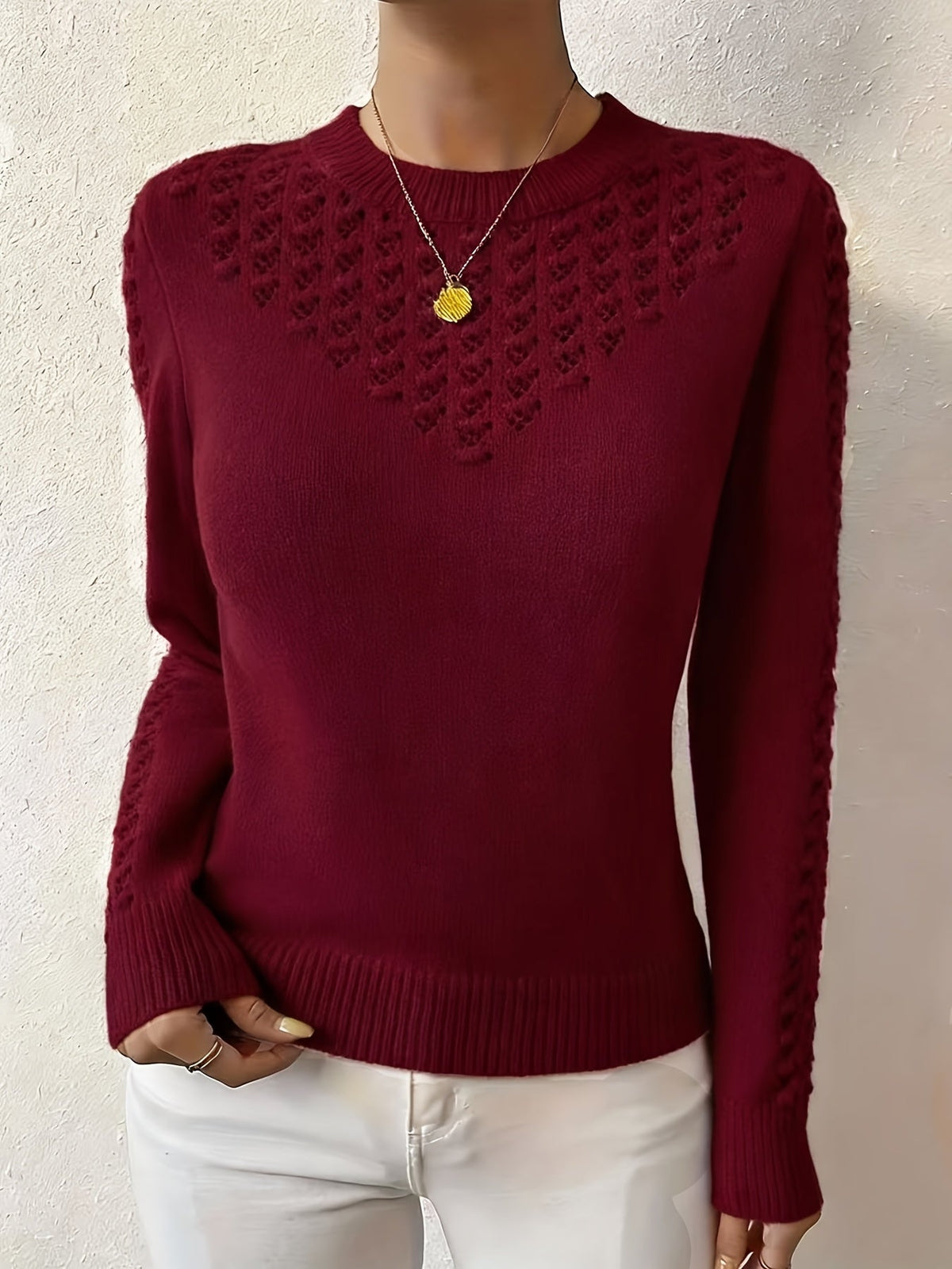 Cassia Pointelle Crew-Neck Knit Sweater