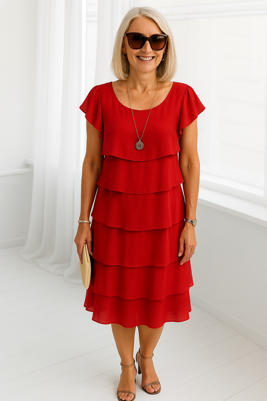 Elena Short Sleeve Layered Midi Dress