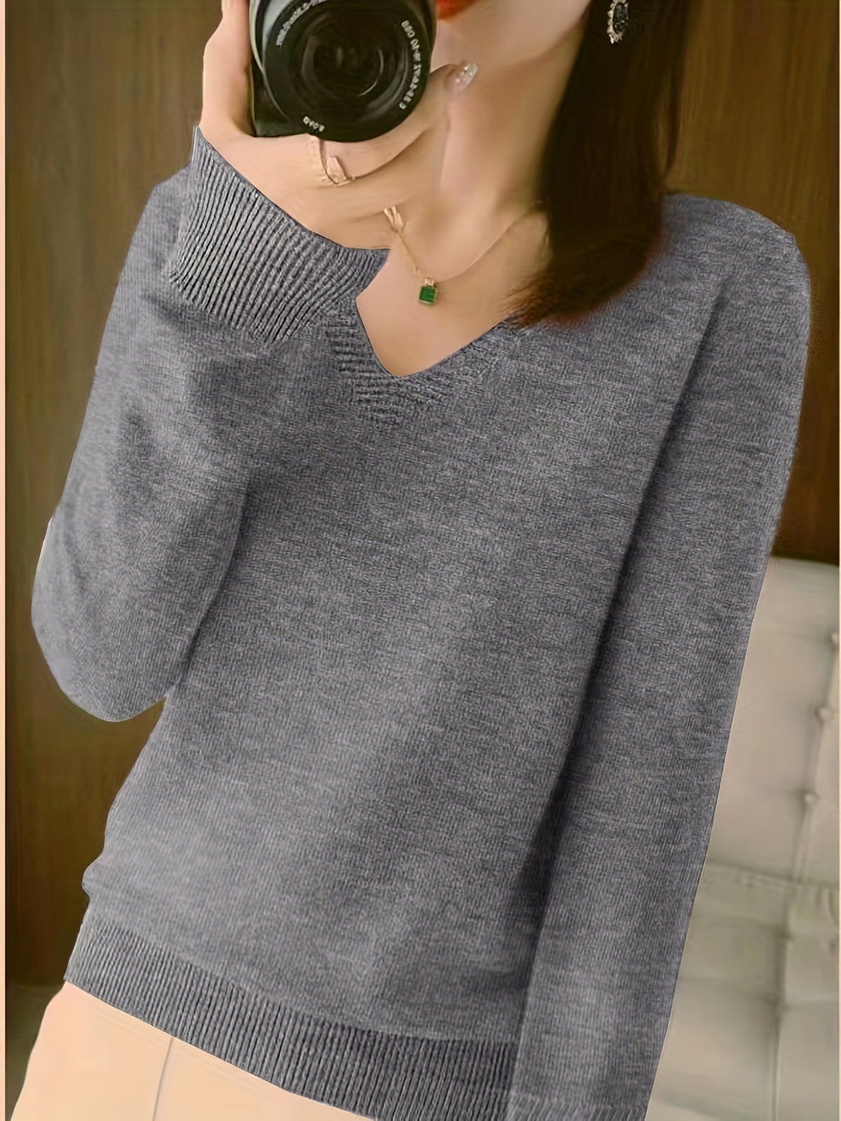 Ravina Relaxed V-Neck Knit Sweater