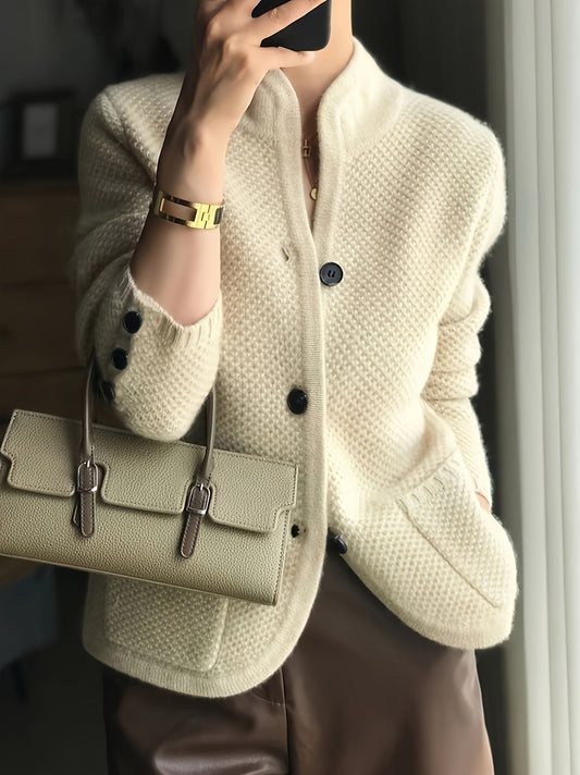 Cecile Textured Stand-Collar Cardigan