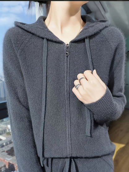 Allegra Hooded Zip-Up Knit Cardigan