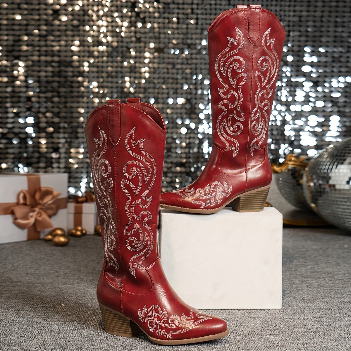 Alessandra Embroidered Knee-High Cowboy Boots
