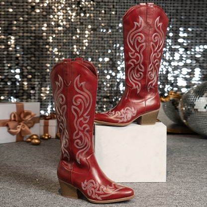Alessandra Embroidered Knee-High Cowboy Boots