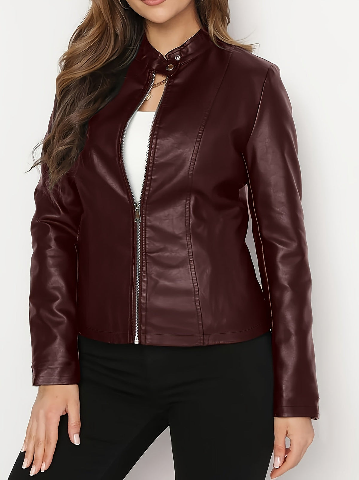 Sabina Zip-Front Biker Jacket