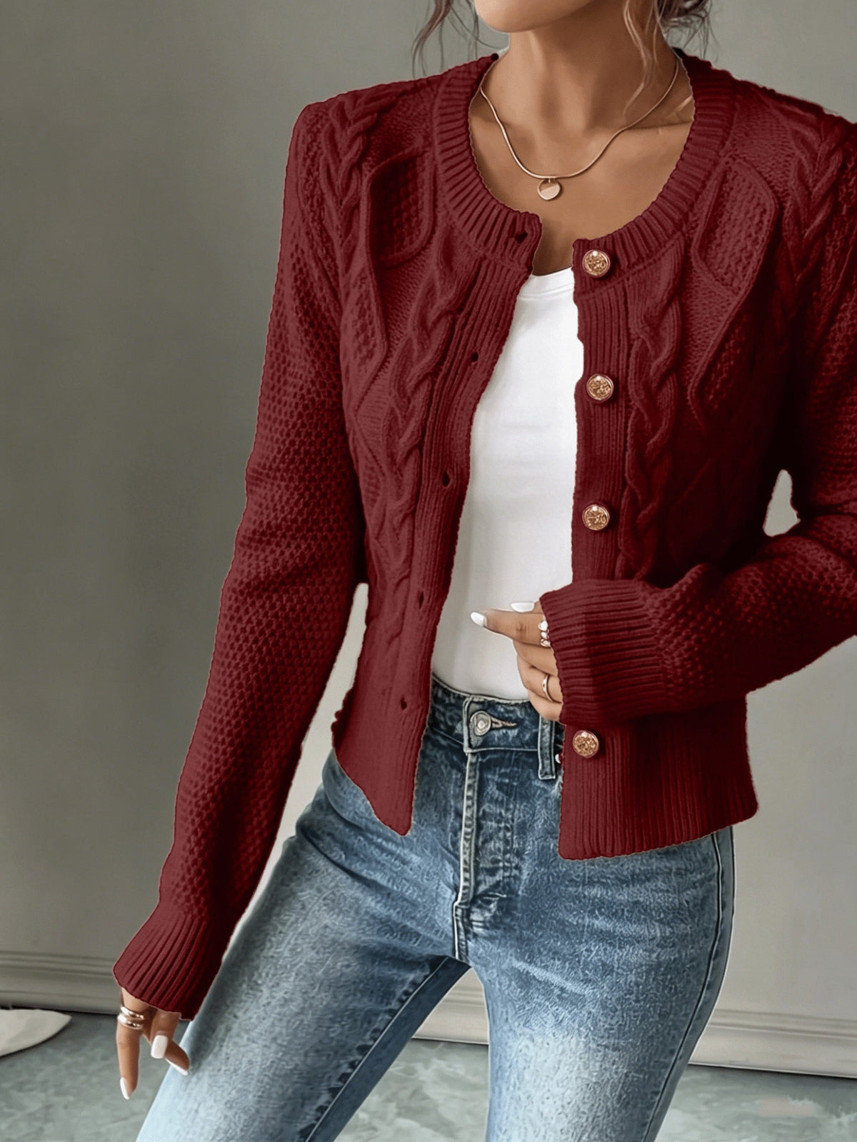 Melisande Cable-Knit Button-Front Cardigan