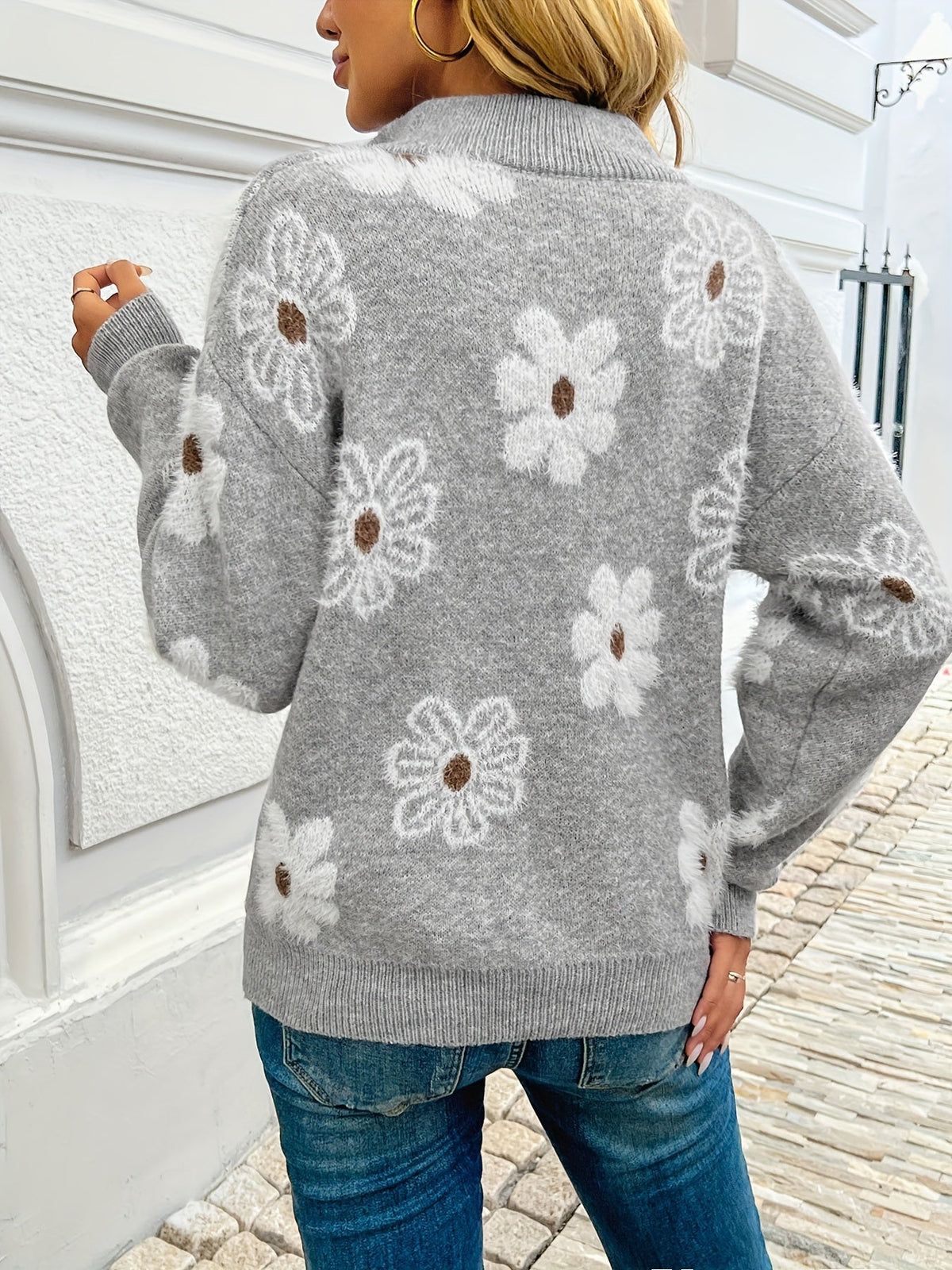 Romilly Floral Half-Zip Knit Sweater