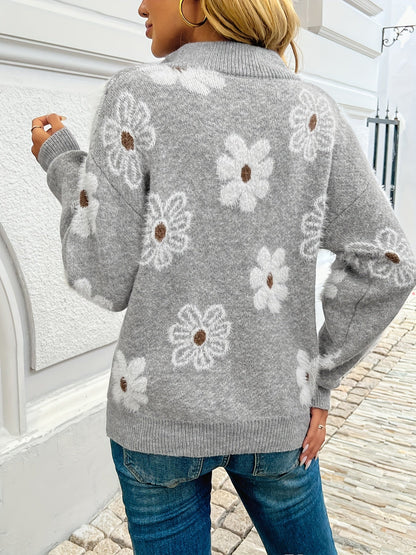 Romilly Floral Half-Zip Knit Sweater