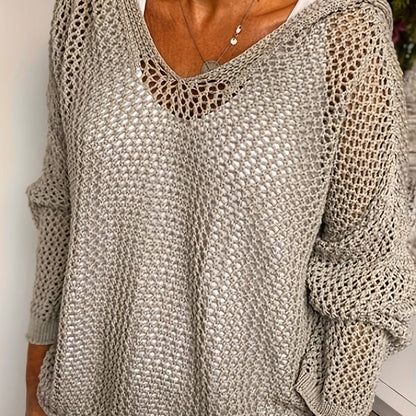 Isabeau Open-Knit Hooded Sweater