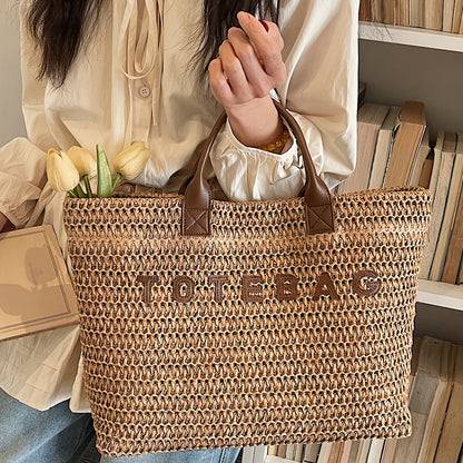 Vespera Woven Leather Handle Tote Bag