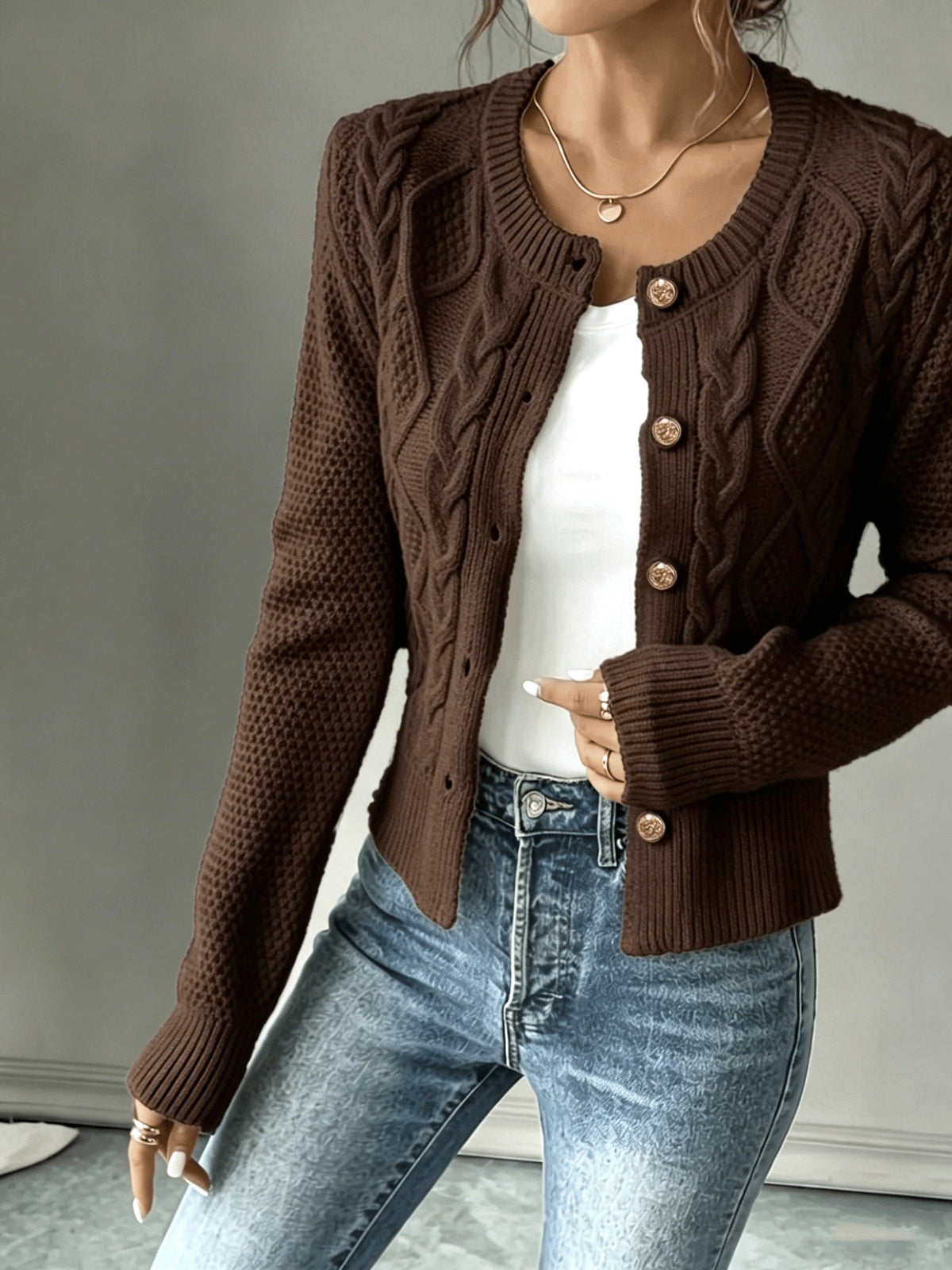 Melisande Cable-Knit Button-Front Cardigan