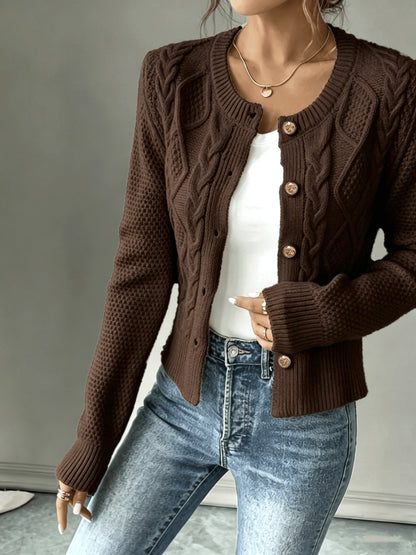 Melisande Cable-Knit Button-Front Cardigan