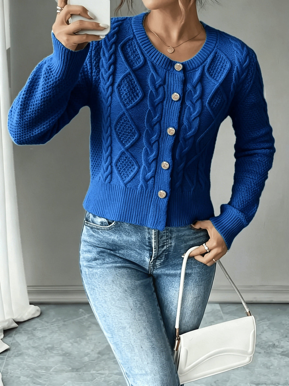 Melisande Cable-Knit Button-Front Cardigan