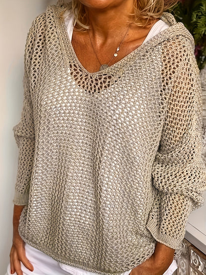 Isabeau Open-Knit Hooded Sweater