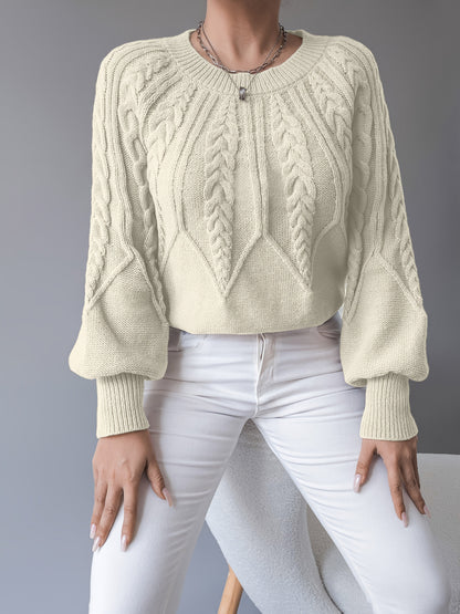 Coralie Cable-Knit Lantern Sleeve Sweater