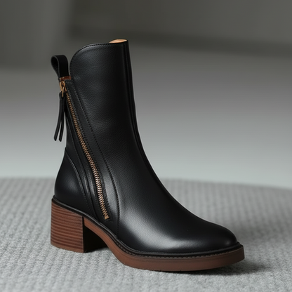 Selena Black Leather Ankle Boots