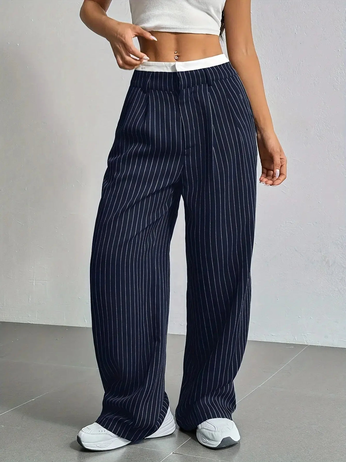 Giselle Striped High-Waist Wide-Leg Pants