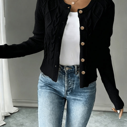 Melisande Cable-Knit Button-Front Cardigan