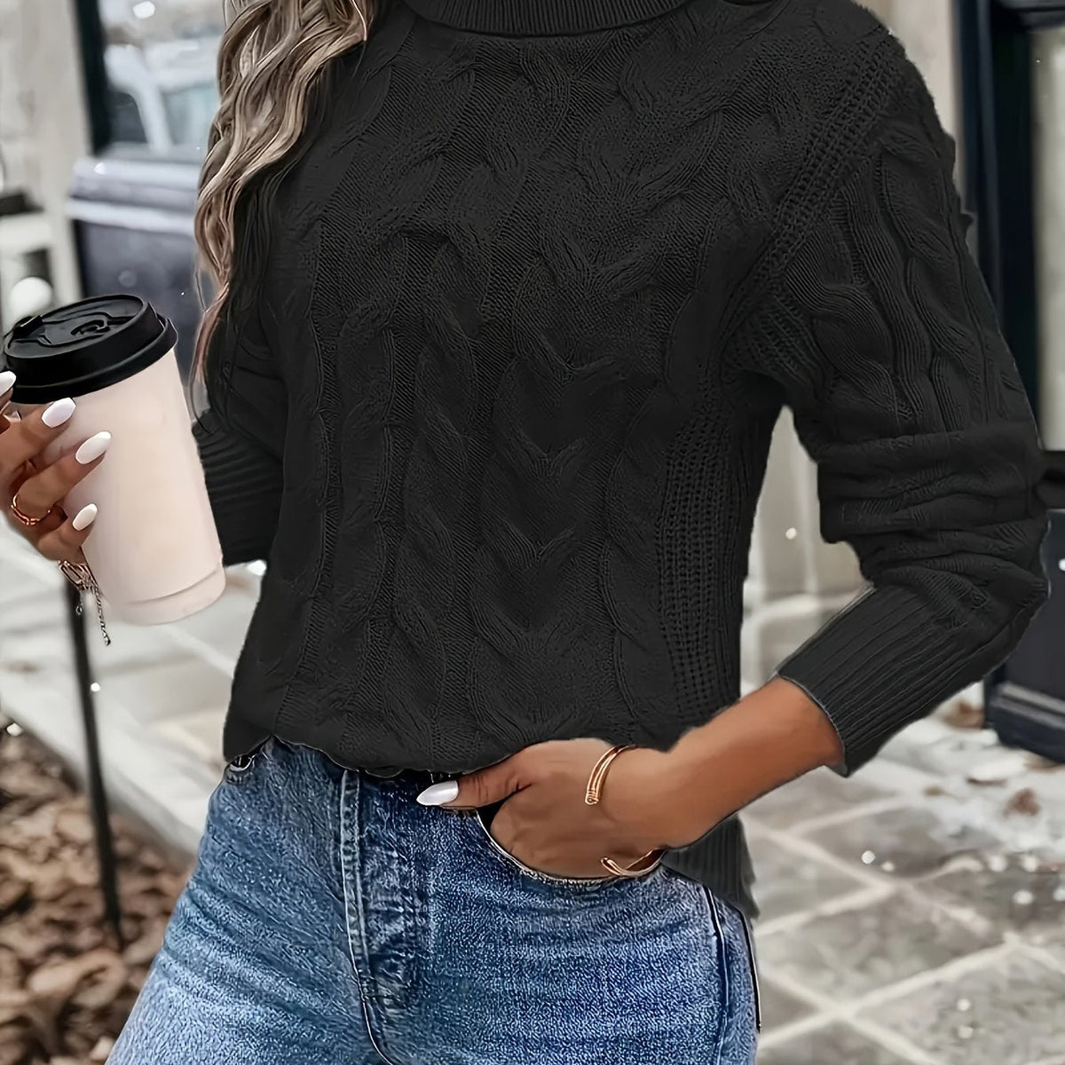 Rosamund Cable-Knit Turtleneck Sweater