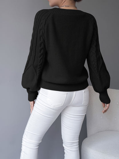 Coralie Cable-Knit Lantern Sleeve Sweater