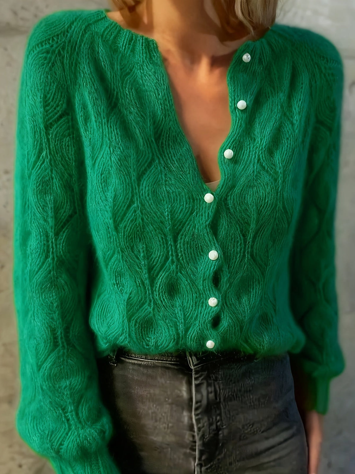 Geneva Faux Mink Pearl-Button Cardigan