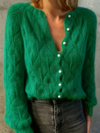 Geneva Faux Mink Pearl-Button Cardigan