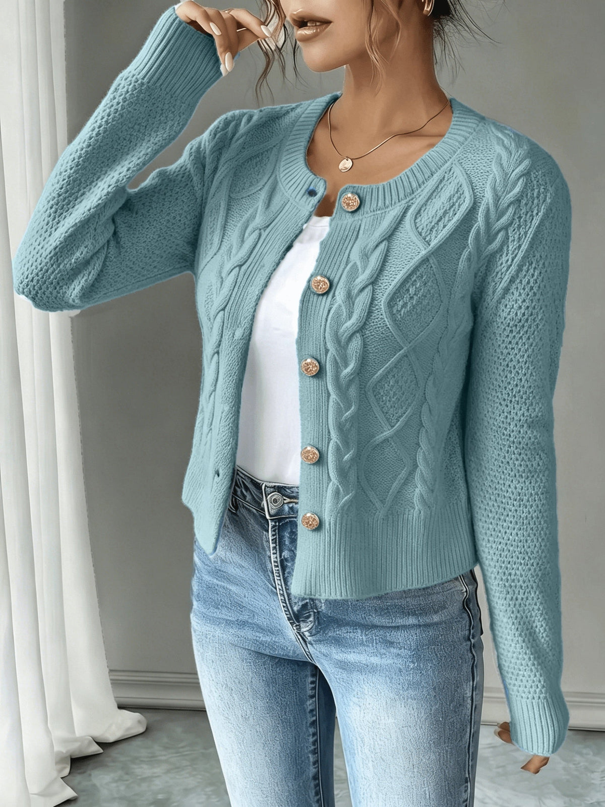 Melisande Cable-Knit Button-Front Cardigan