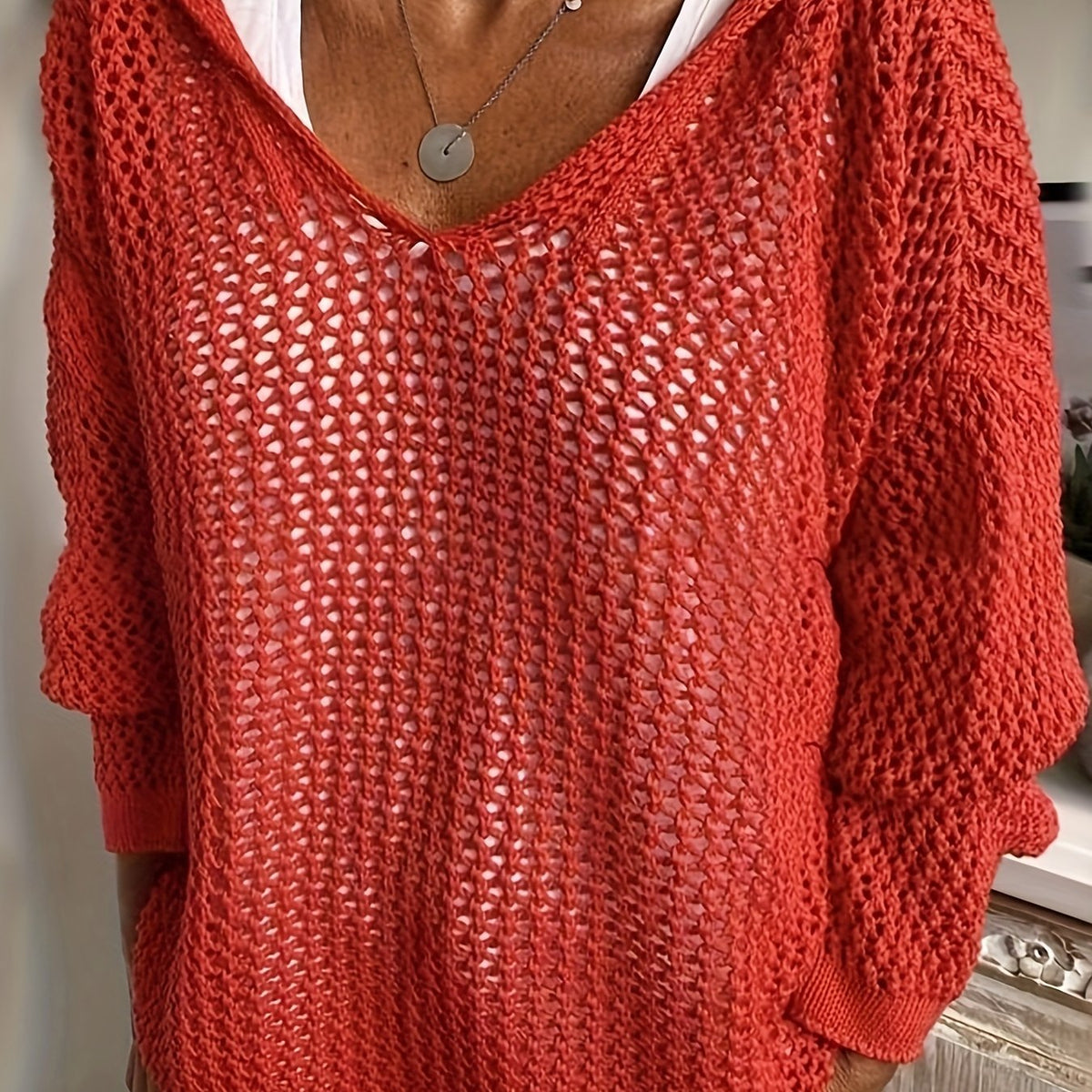 Isabeau Open-Knit Hooded Sweater