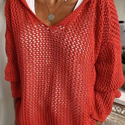 Isabeau Open-Knit Hooded Sweater