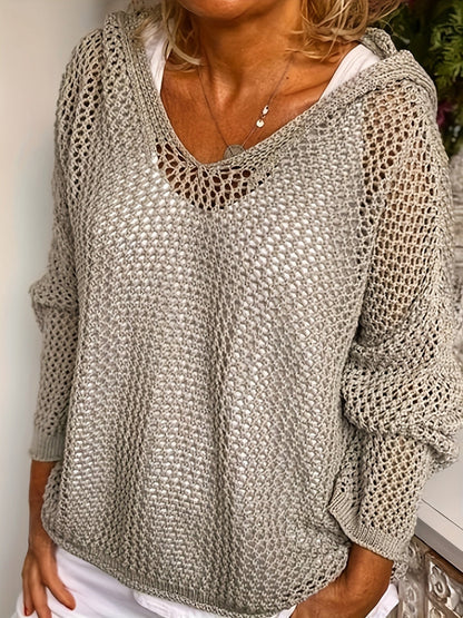 Isabeau Open-Knit Hooded Sweater