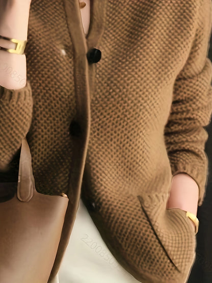 Cecile Textured Stand-Collar Cardigan
