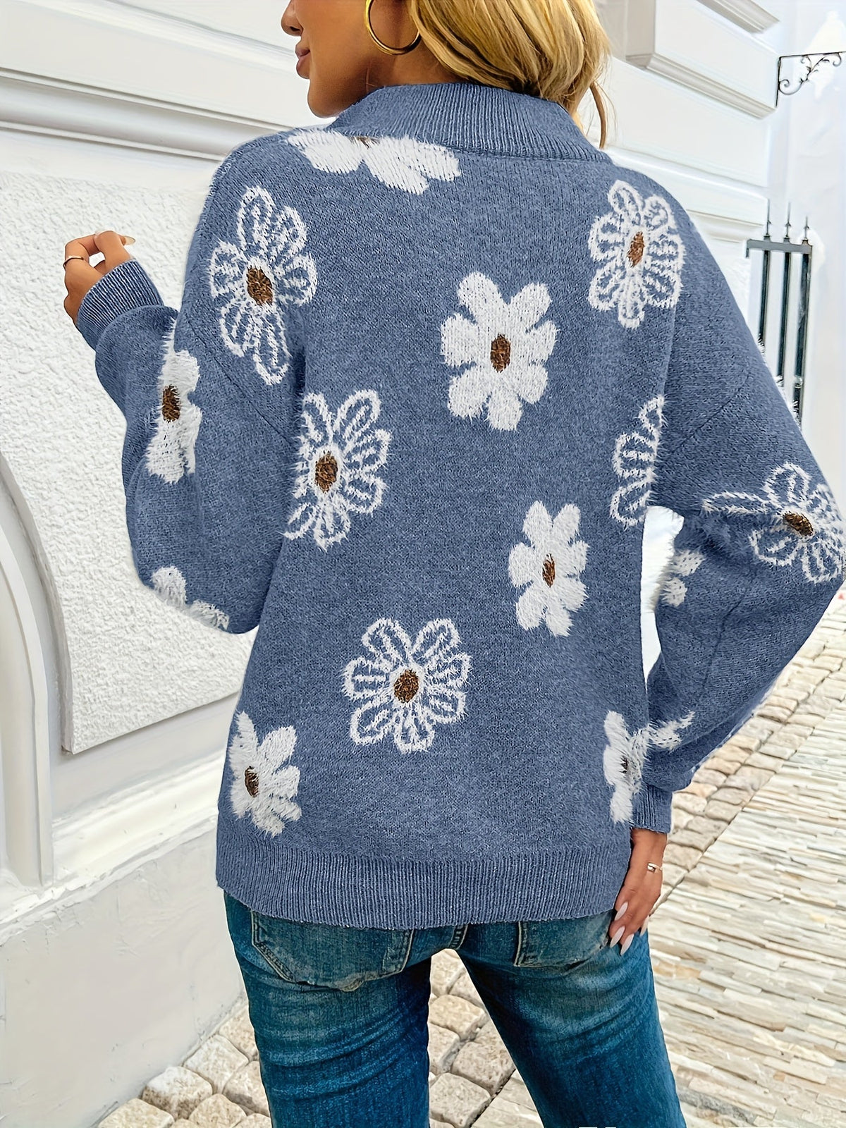 Romilly Floral Half-Zip Knit Sweater