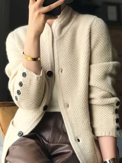 Cecile Textured Stand-Collar Cardigan