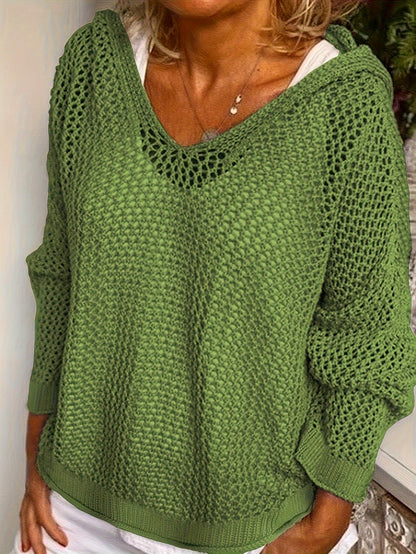 Isabeau Open-Knit Hooded Sweater