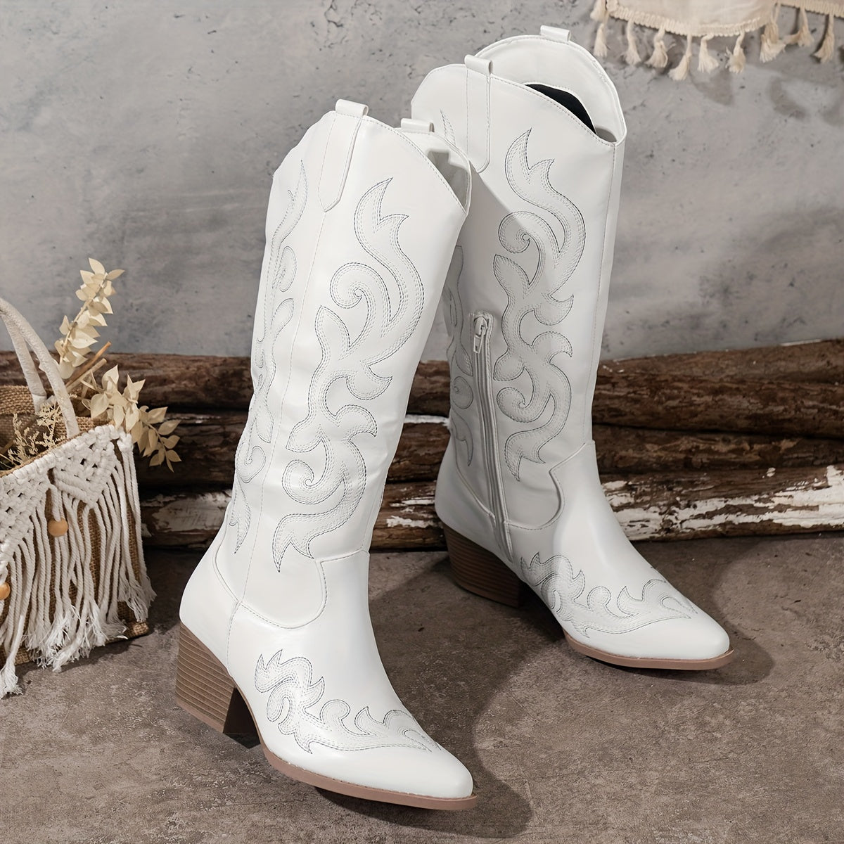 Alessandra Embroidered Knee-High Cowboy Boots