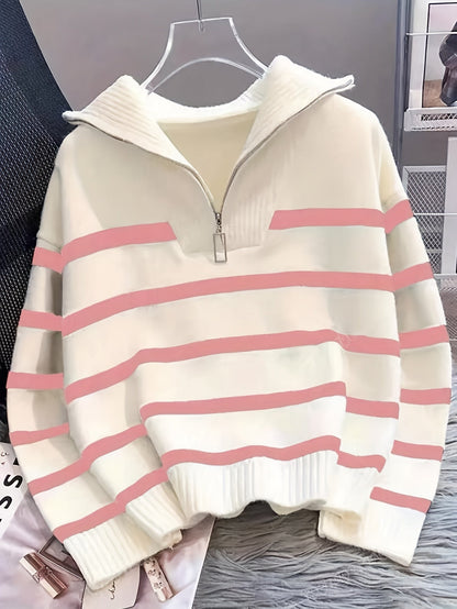 Cosette Striped Half-Zip Collared Sweater