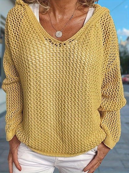Isabeau Open-Knit Hooded Sweater
