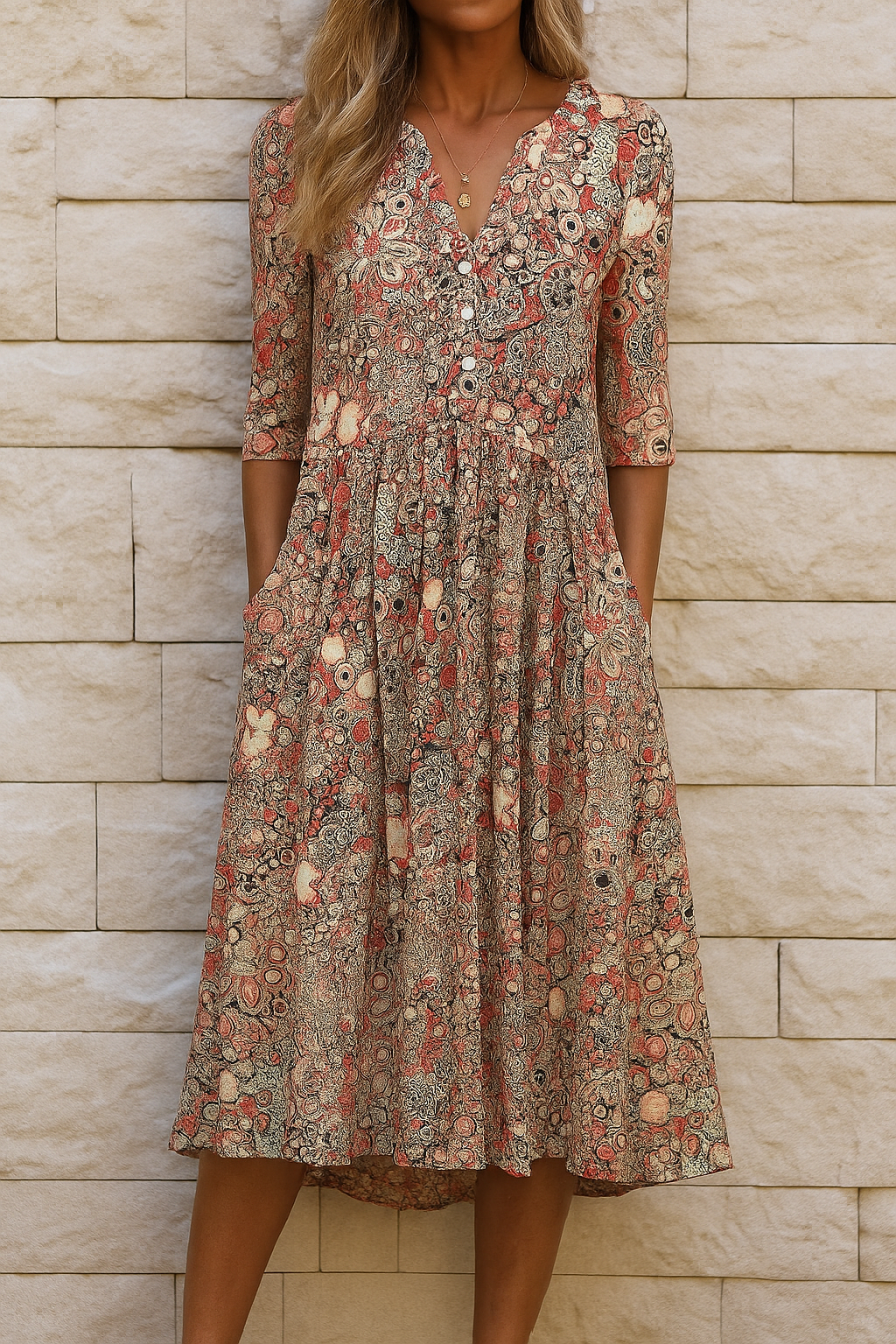 Aria | Women's Floral Maxi Dress Wrap V-Neck 3/4 Sleeve