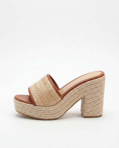 Solara Woven Jute Platform Slide Sandals