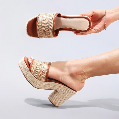 Solara Woven Jute Platform Slide Sandals