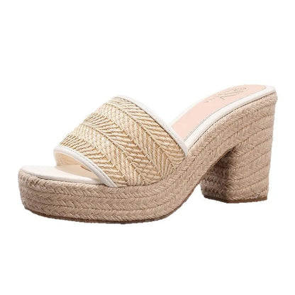Solara Woven Jute Platform Slide Sandals
