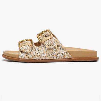 Isla Embroidered Raffia Slide Sandals