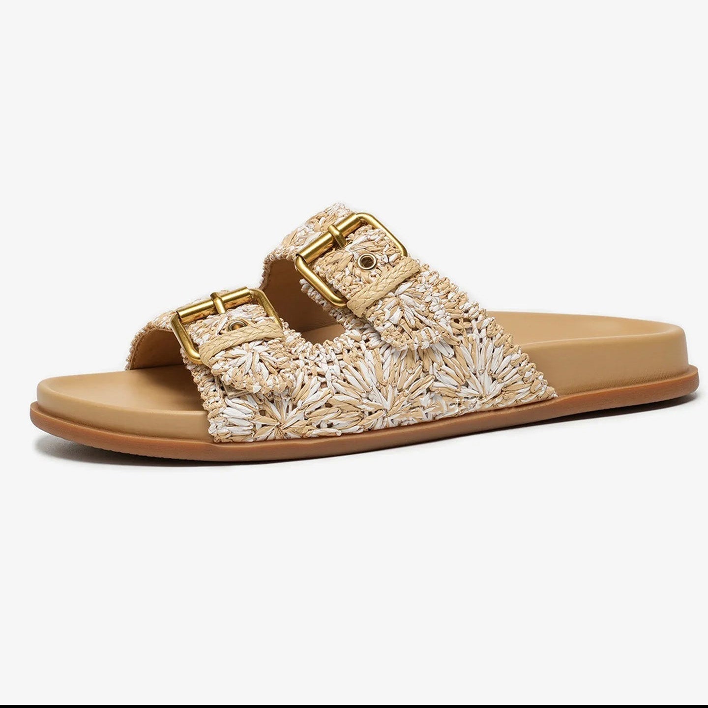 Isla Embroidered Raffia Slide Sandals