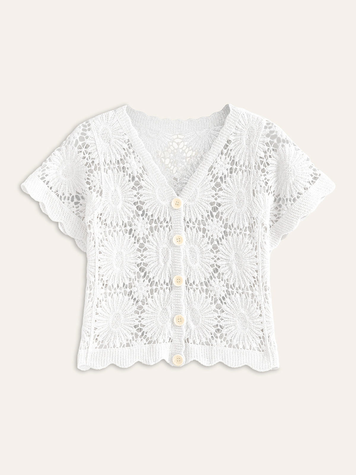 Elena Floral Crochet Button-Down Cardigan