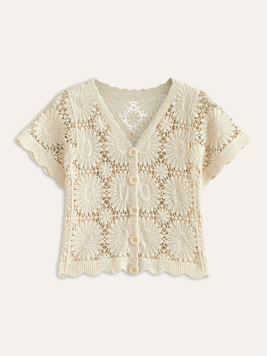 Elena Floral Crochet Button-Down Cardigan