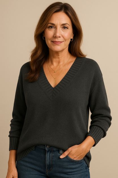 Elodie Deep V-Neck Ribbed Sweater