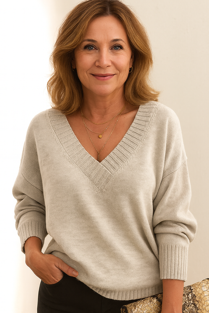 Elodie Deep V-Neck Ribbed Sweater