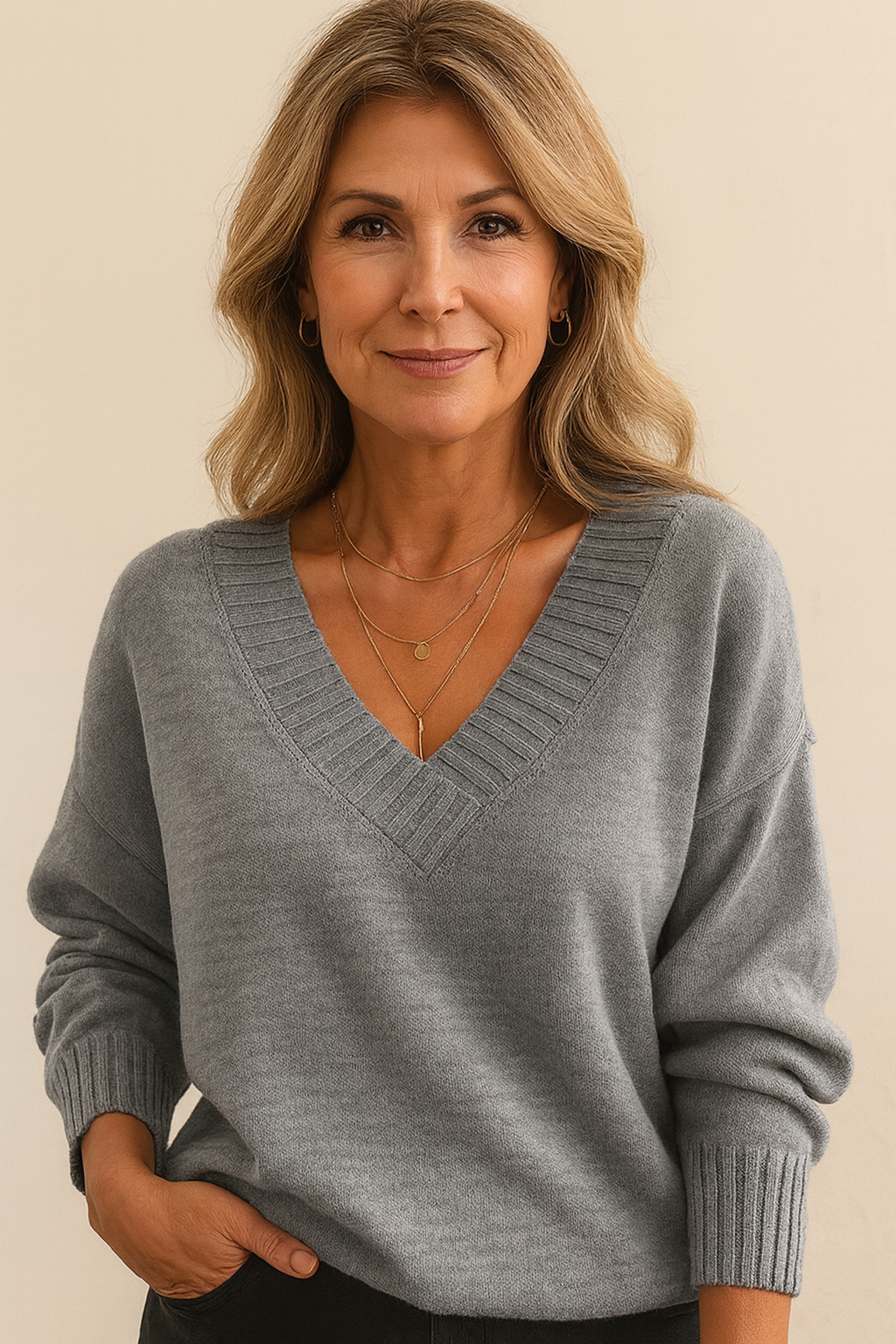 Elodie Deep V-Neck Ribbed Sweater